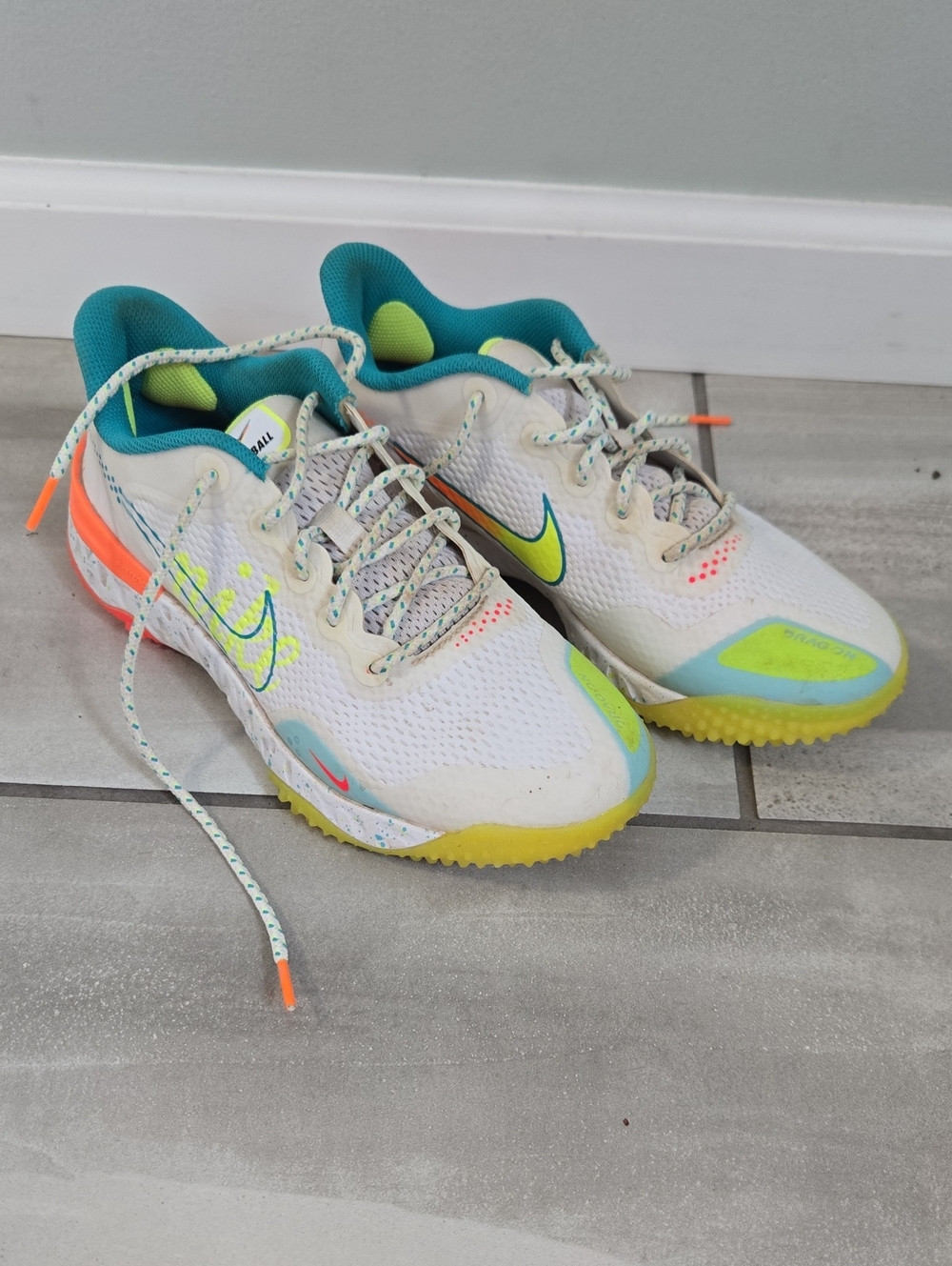 Nike Womens Turf Shoes with Teal, Neon Yellow & Orange Accents